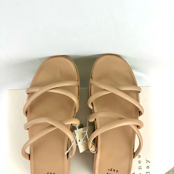 Taupe/Beige A New Day 1 1/2” Platform Strappy Sandals Contoured Footbed - Picture 5 of 7